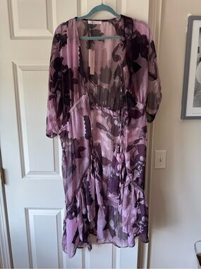 BCBGeneration Sheer Lavender & Plum Floral Kimono